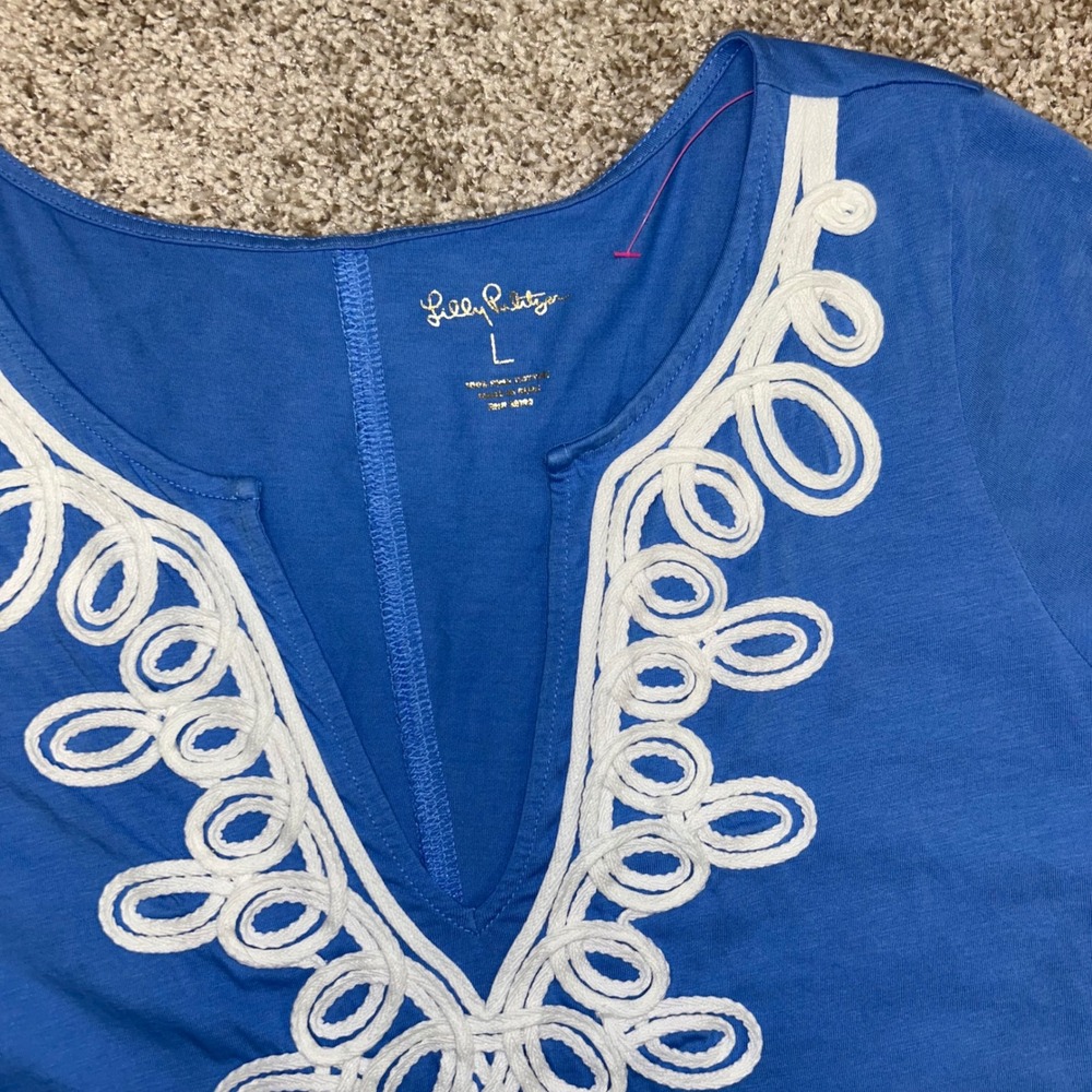 Lilly Pulitzer Brewster Blue Pima Cotton Soutache Embroidered Shift Dress Large - Picture 6 of 8